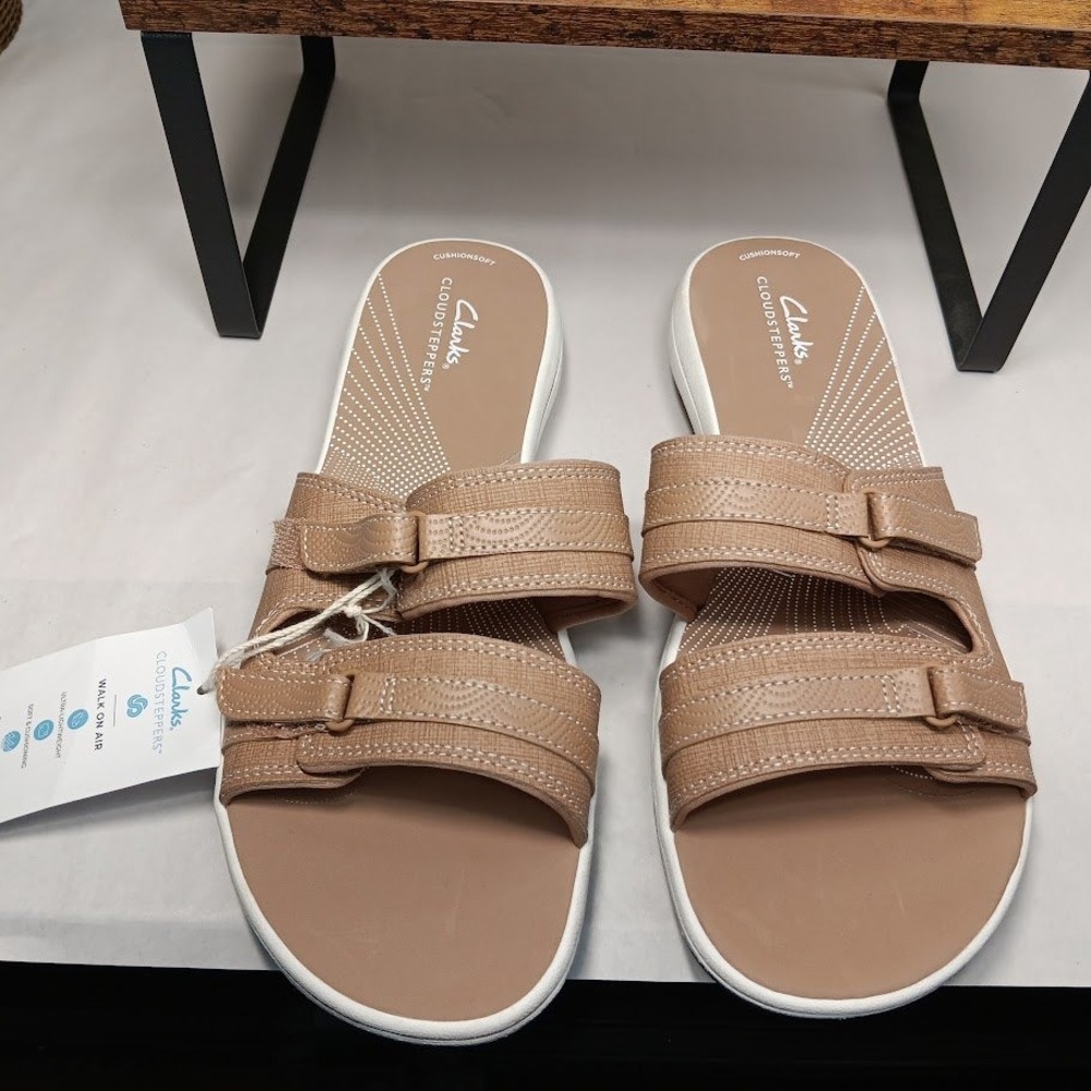 Clarks Breeze Piper Sandals Womens 10 Tan New Cloudsteppers Adjustable Slides - Picture 7 of 10